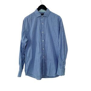 TAILORBYRD Blue Light Blue 100% Cotton Dobby Checkered Button Down Dress Shirt L